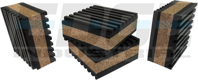 Anti Vibration Isolation Pads 2'' X 2'' X 7/8'' Ribbed Rubber with Cork Center Vib