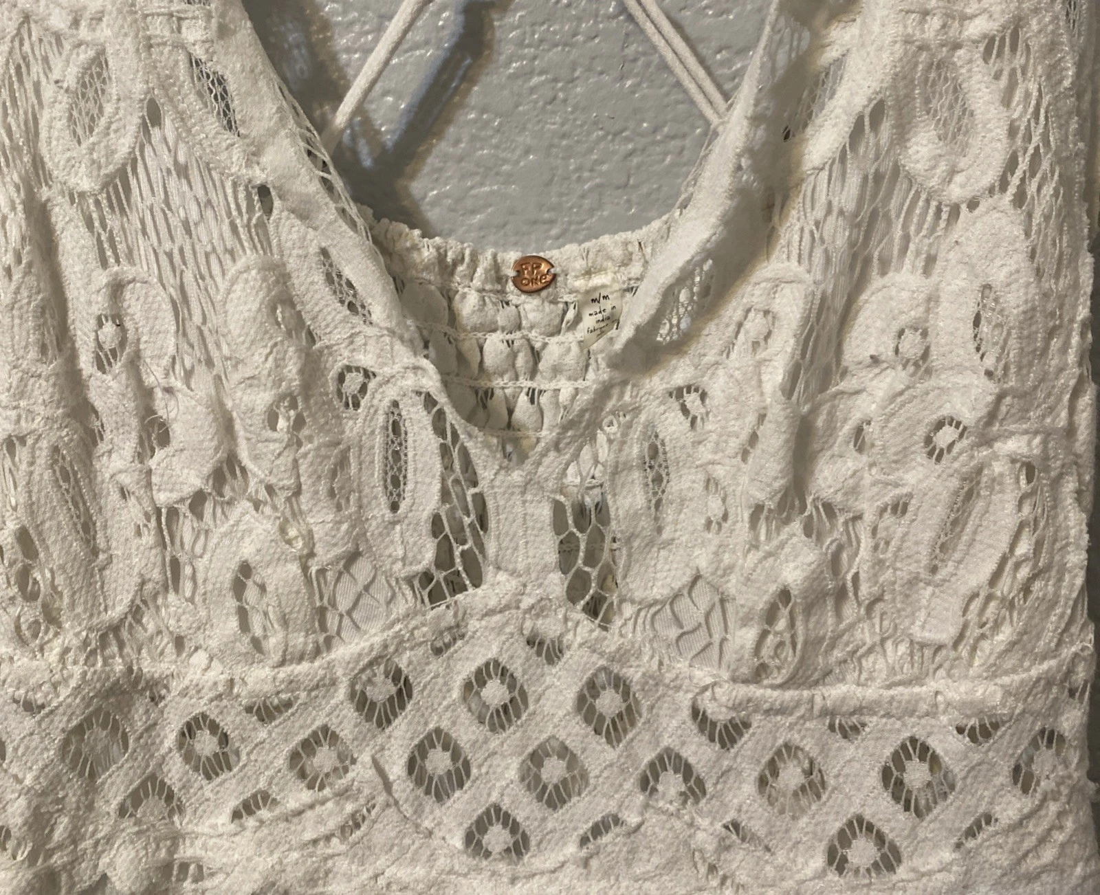 OFF WHITE Free People One Adella Vestito Slip Donna Med. Cinturino in pizzo bianco panna con volant boho