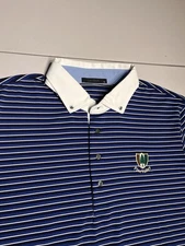 Greyson Shirt Men's XL Blue Striped Polo Pine Valley Golf Club Logo Polyester