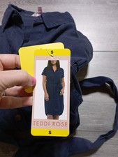 Teddi Rose Dress Adult Womens Small Navy Button Down Belted Tencel Summer