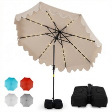 9 FT Outdoor Patio Umbrella w/32 Solar LED Lights Weighted Base, Sandbags