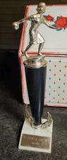 Vintage Women's 1967 Metal Bowling Trophy Triple Crown Nice Design 11.5" Tall