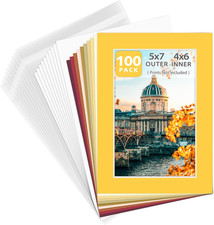 100 Pack 5x7 Picture Mats for 4x6 Photos - Acid-Free Bevel Cut Sets