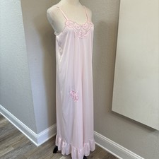 NEW NOS 1960s Danielle Pink Antron Nylon Nightgown Lace Sz M Spaghetti Strap USA