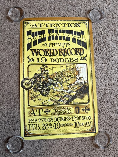 Evel Knievel Poster “19 Dodges” Ontario Motor Speedway ORIGINAL 1971