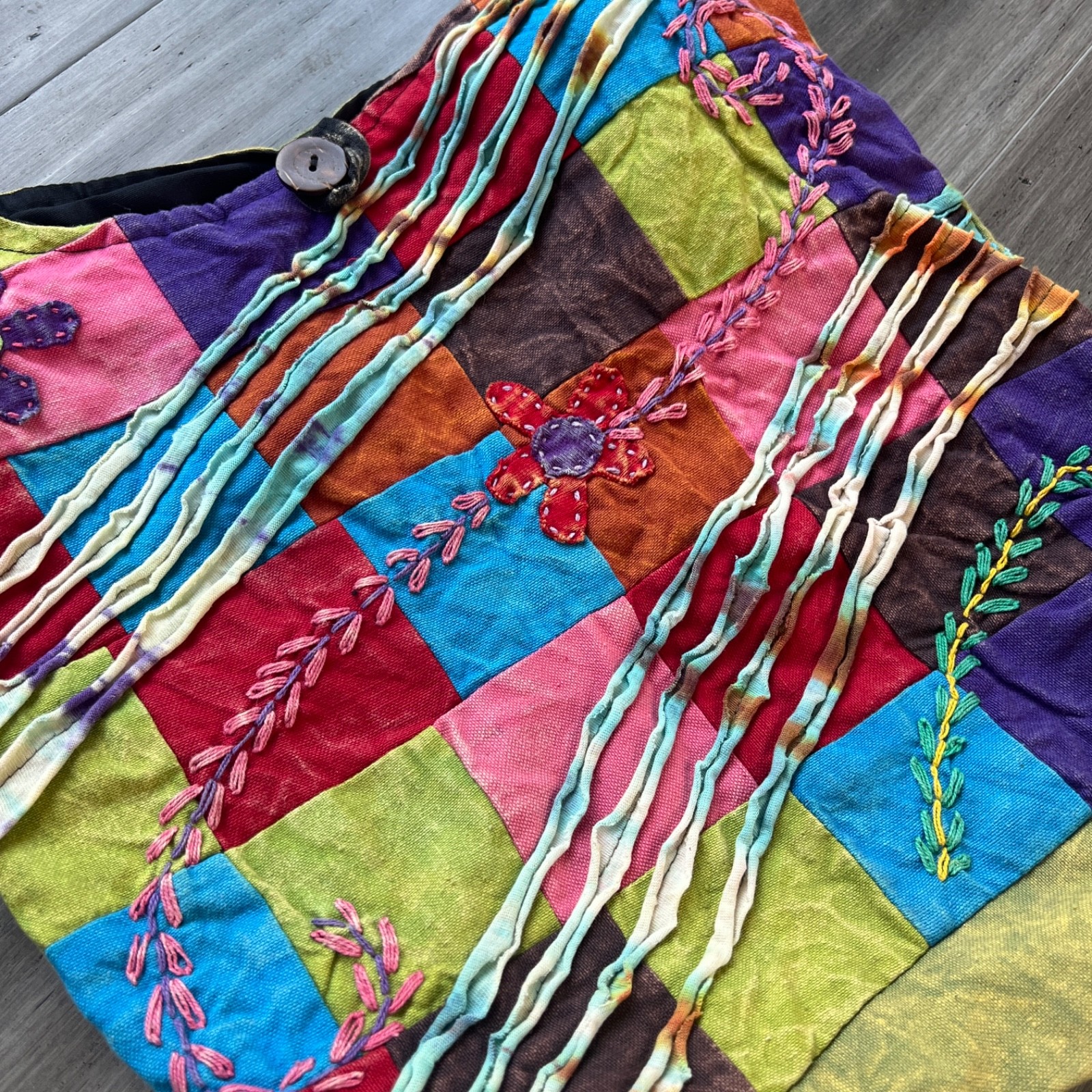 Colorful Embroidered Patchwork Zip Top Hippie Boh… - image 4