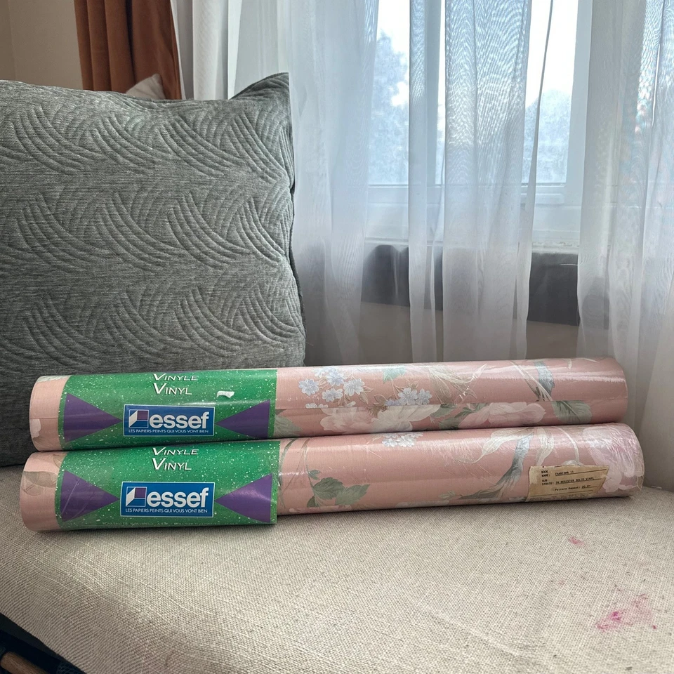 NEW NWT 3 Vintage Essef Charisma II Wallpaper Pink Floral Vinyl Double Roll - Image 3 of 4