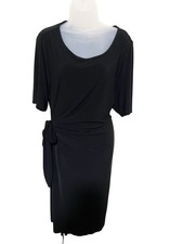 Talbots 22W Dress Tie Waist Pullover Slinky Black Elbow Sleeve Career Cocktail