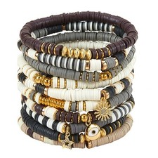 Heishi Surfer Bracelets Set Polymer Clay Vinyl Disc Beads Stretch Bracelets 10 P