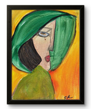 BPR Studio Green WomanOriginal Abstract Neo Expressionist Painting 14x11 Canvas