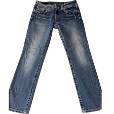 Miss Me Easy Cropped Jeans Womens 30 Blue Denim Rhinestone Embellished JE1093EC