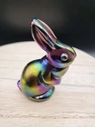 FENTON Bunny Rabbit Amethyst  Carnival Glass 2.5” Miniature Figurine Irridescent