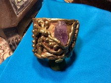 Carvalhu brutalist bronze amethyst cuff bracelet
