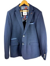 Men's Navy Textured Blazer With Patterned Lining By A Fish Named Fred Size 40R