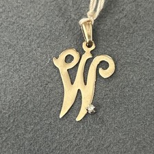 Solid 14 Karat Gold Pendant W Initial Monogram With Diamond