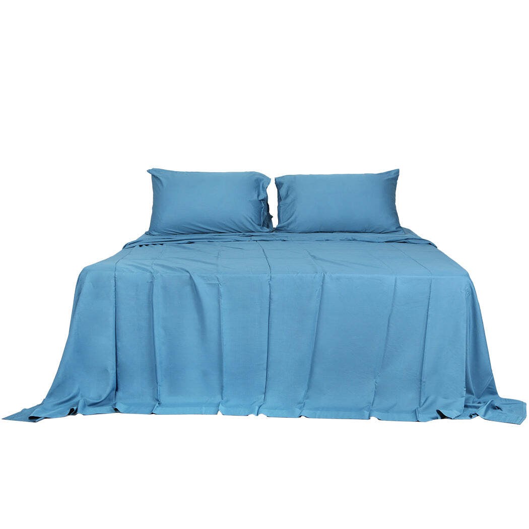 NNEIDS Dreamz 4pcs Queen Size 100% Bamboo Bed Sheet Set in Blue Colour