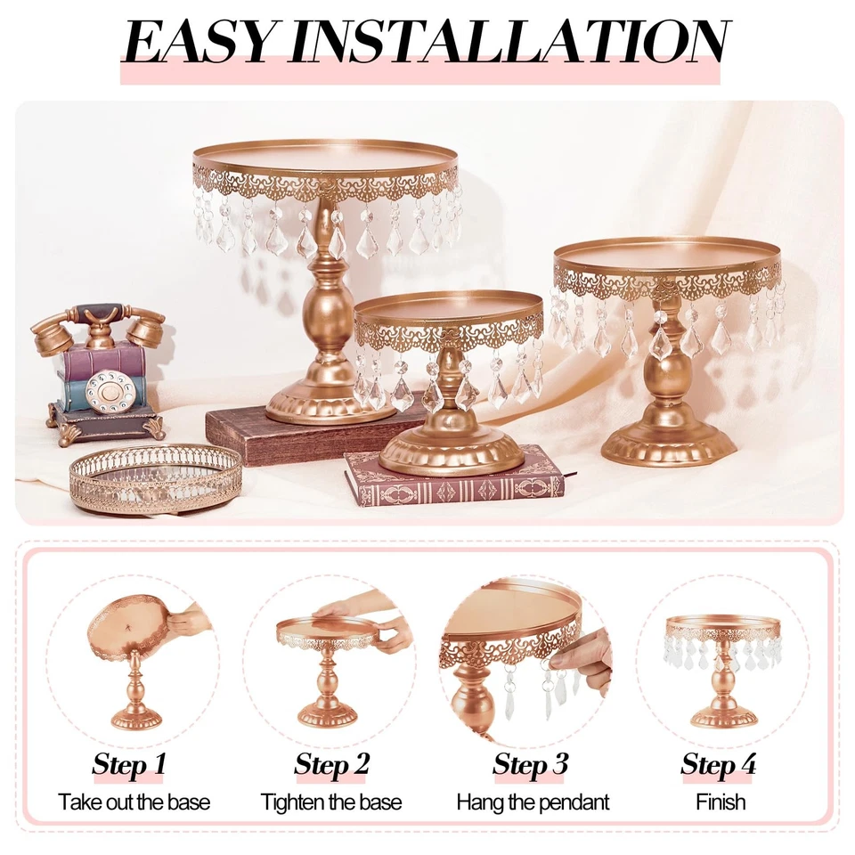 Набор из 3 круглых подставок для торта с хрустальными блестящими подвесками десертная вкладка... - Изображение 2 из 4