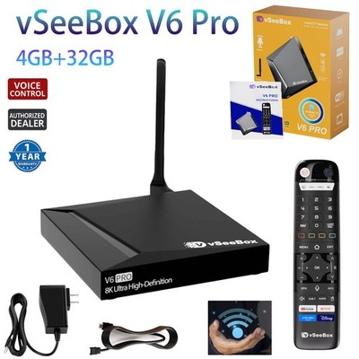 vSeeBox V6 Pro Android 14 Device with 4GB+32GB, Dual-Band WiFi, Bluetooth Remote