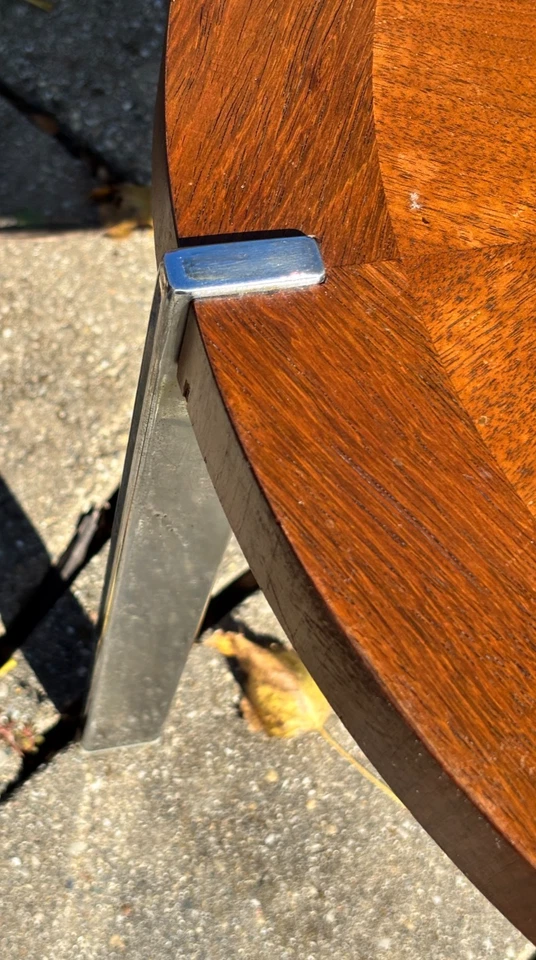 Mid-Century Modern LANE Round Side Table Walnut Veneer Top w/Chrome Legs - Image 4 of 4