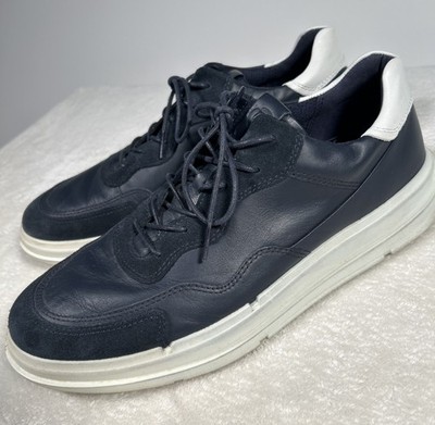Ecco Shoes Men 44 US 10 10.5 Blue Suede Leather Soft X Lace Up Casual Sneaker