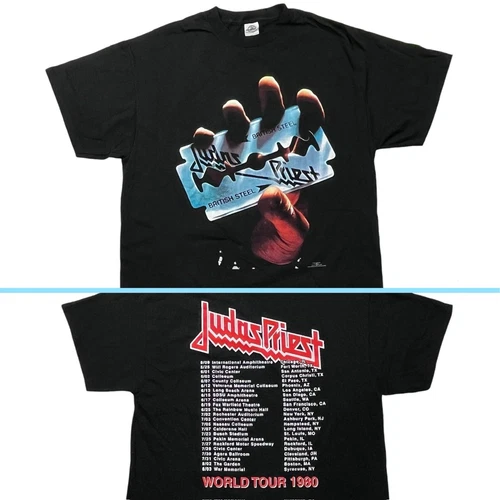 Judas Priest BRITISH STEEL Tour T-Shirt XL Blac 1980s vintage concert t-shirt, vintage, size XL, single stitch, B+ condition