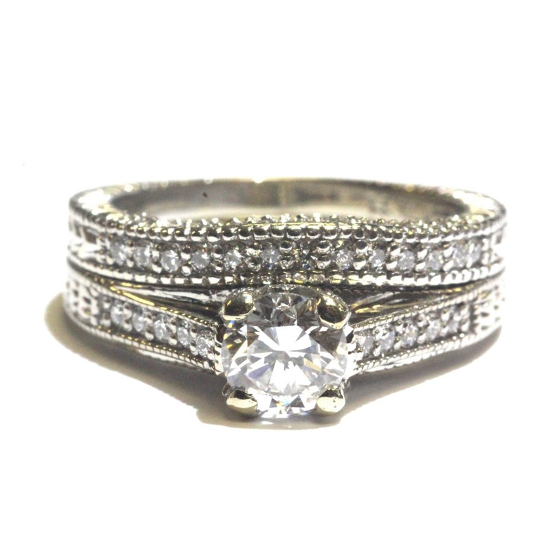 GIA 14k white gold 1.34ct round diamond engagement ring wedding band 6.7g set
