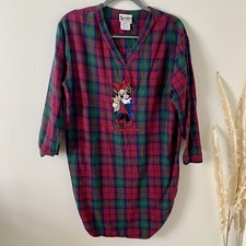 Vintage Minnie Mouse Plaid Embroidered Sleep Shirt Pajamas Plaid Disney Rare 