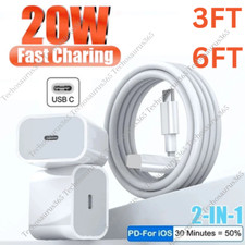 PD 20W USB Fast Quick Charge USB Type-C Cable Wall Charger Adapter For iPhone 14