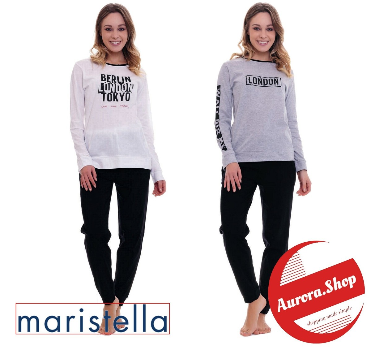 Pigiama DONNA 100% cotone manica lunga estivo MARISTELLA colori