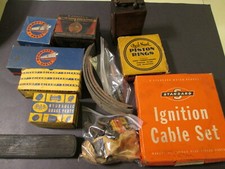 Big Box O Antique Auto Parts Ford Wood Coil Qwik Seal Piston Rings More