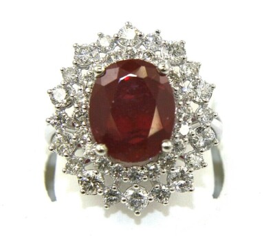 Natürlicher ovaler rosa Rubin & Diamant Solitär Damenring 14 Karat Weißgold 7,37 kt