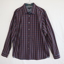 Ted Baker Shirt Mens 6 Business Casual Button Maroon Striped Plaid Long Sleeve