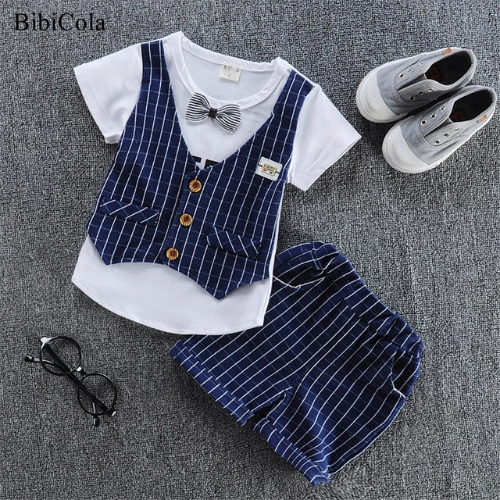 Ropa Verano Niños Ropa Conjuntos Moda Corbata Camisetas + Rayas Corto 2 piezas Traje - Imagen 34 de 39