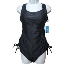 New Cupshe One Piece Swimsuit Womens XL  Cutout Back Ruched Side Bow Tie Modest