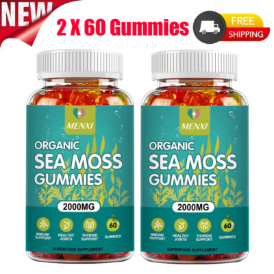 2 Pack Organic Irish Sea Moss Gummies 2000 mg - 60 Vegan Immune Support Gummies