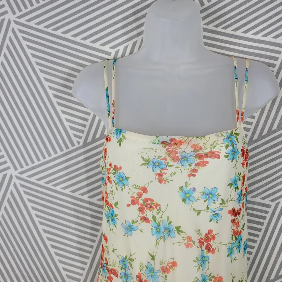Vintage Slip Dress size 6/8 Floral Cottagecore alt Midi Ruffle Event Yellow - Image 3 of 4