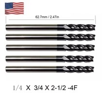 5PCS 1/4" x 3/4" x 2-1/2 4 FLUTE LONG CARBIDE END MILL - TiALN COATED
