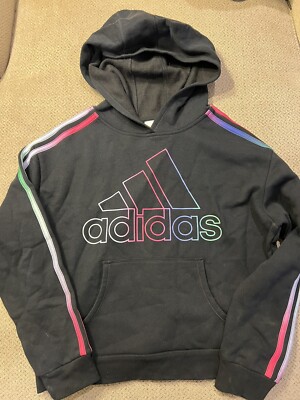 Girls Black Pink Adidas Pullover Hoodie Sweatshirt Girl Large