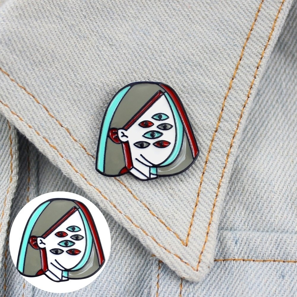 Novelty Girl Multi Eyes Enamel Lapel Brooch Pin Badge Denim Bag Jewelry Decor