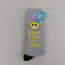 2-Pack Adult Crew Socks Keep Calm  Smile Smiley Face Laughing Emoji 4759