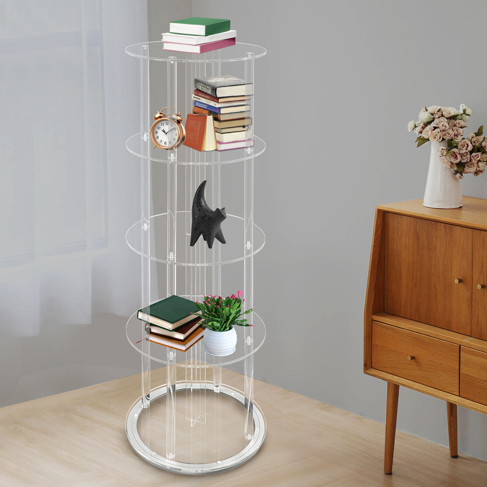 5-Tier Rotating Bookshelf with Clear Display Storage Rack