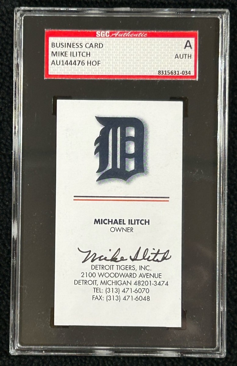 Mike Ilitch Signed Detroit Tigers Business Card SGC Authenticated