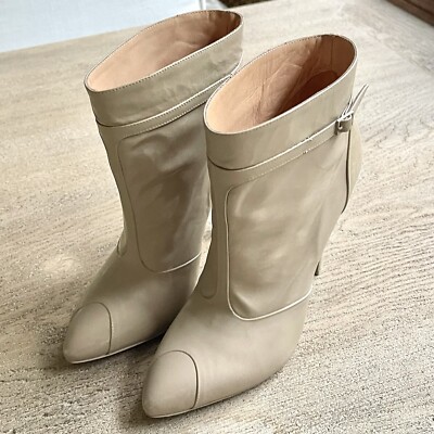 MM6 Maison Margiela Damen Schuhe Stiefelette 37 Beige Leder Ankle Boots Wie Neu