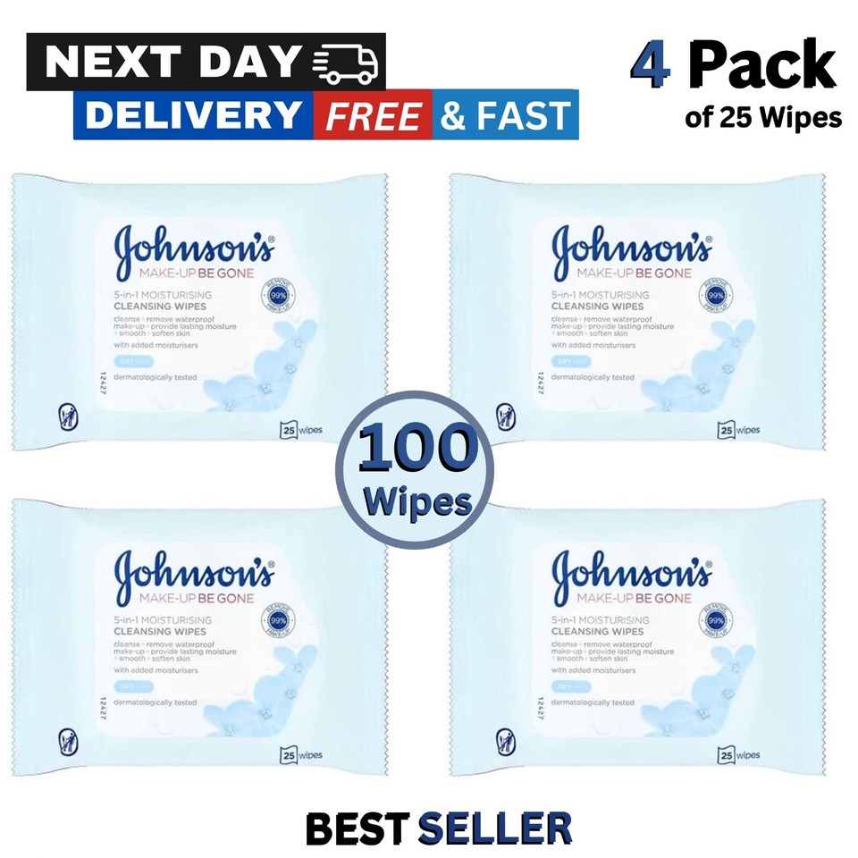 Johnson's Face Care Makeup Moisturising Wipes, Pack of 25 Wipes x 2, 4