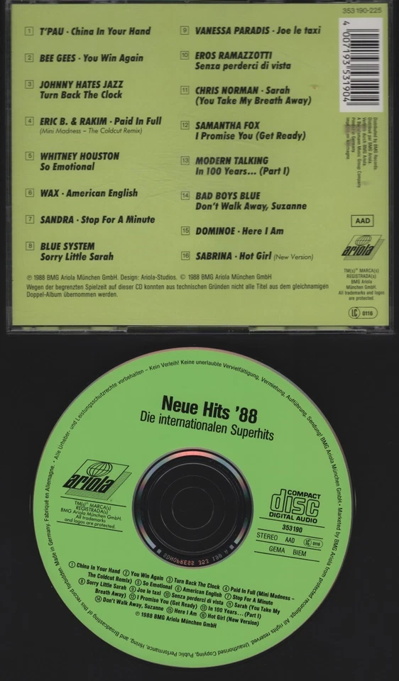 NEUE HITS '88 - DIE INTERNATIONALEN SUPERHITS - CD ARIOLA © 1988 - BLUE SYSTEM.. - Bild 2 von 2