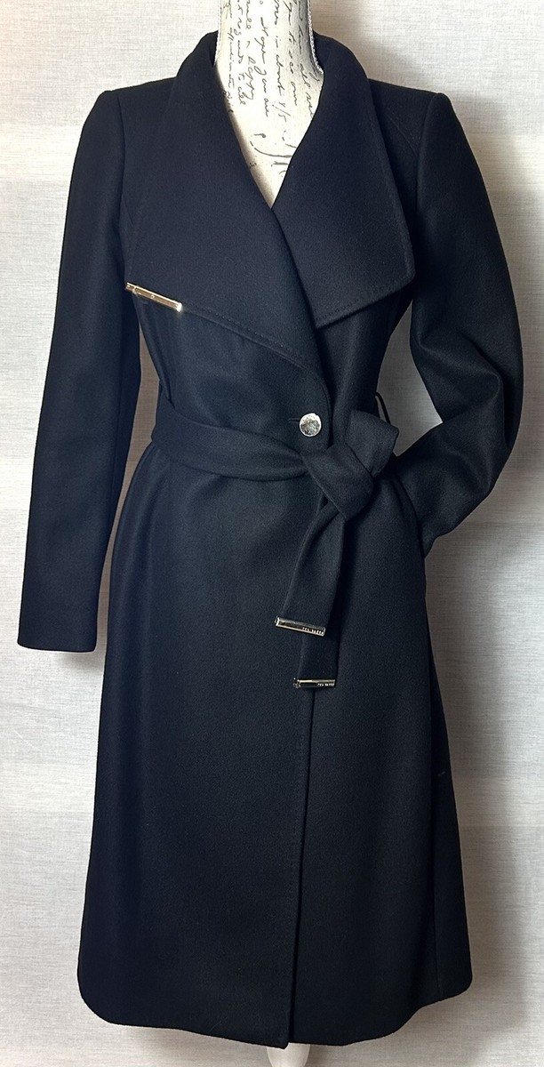 【TED BAKER】Roses Wool Wrap Coat コート Ted Baker 'Rose' Wool Blend Long Wrap Coat Black Size 1 UK 8