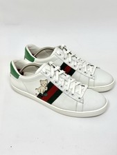 Gucci Ace Kitten Leather Sneakers White Embroidered Web 630616 Women's Size 38