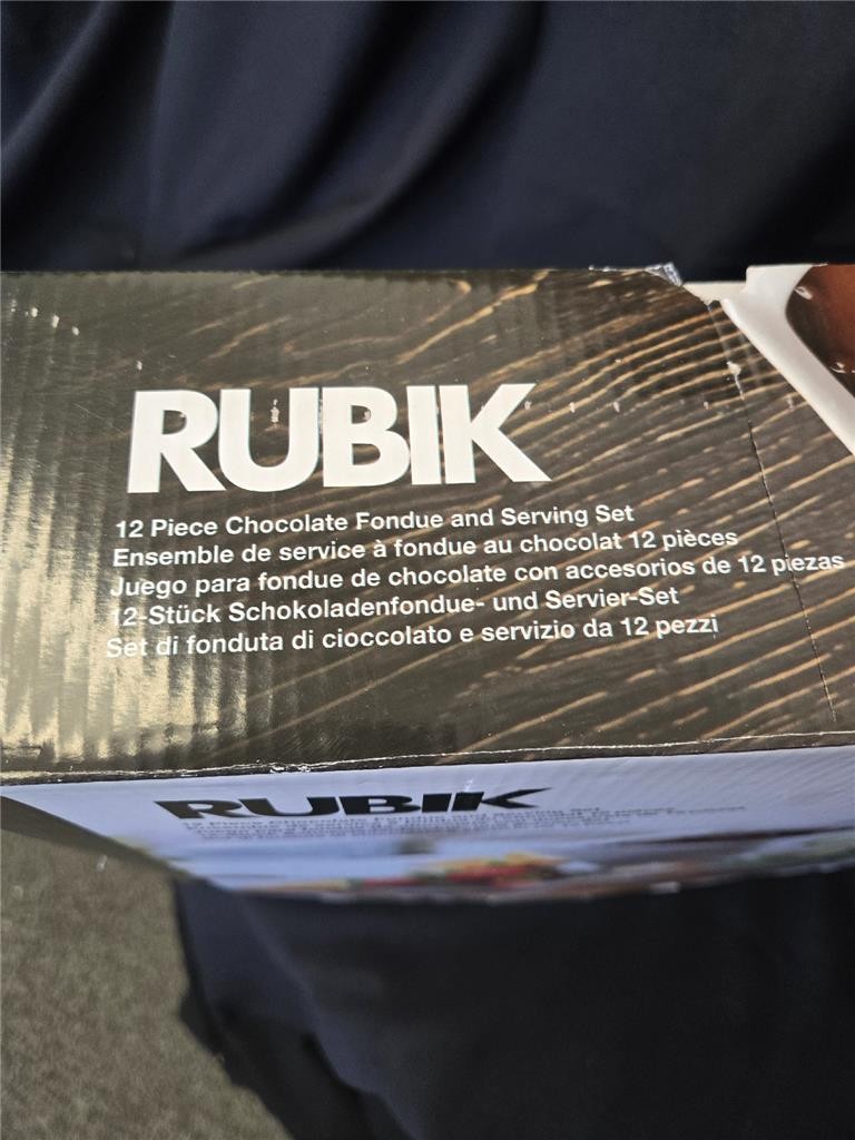 &= Swissmar Rubik 12-Piece Fondue Set Serving White Ceramic Wood Base F66329