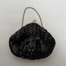 Vintage Black Sequence Purse on Chain Sparkly Evening Bag Clutch Retro Glam