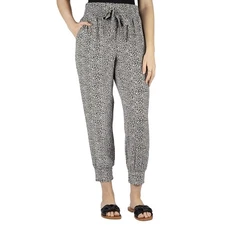 One by Chapter One Black White Floral Smocked Waist Lounge Jogger Pants M Tencel